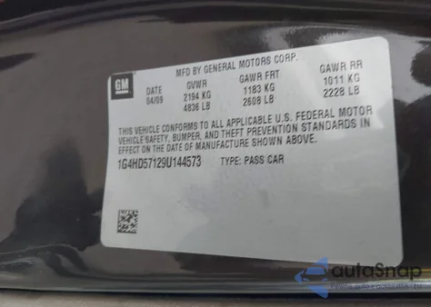 2009 Buick Lucerne Cxl Special Edition z USA, uszkodzony, nr VIN 1G4HD57129U144573